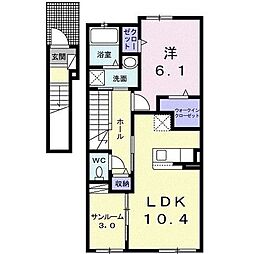 ビューシティ泉　V 2階1LDKの間取り