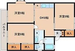 ブーケ・ド・ツルマキA 203 2階3DKの間取り