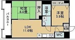 奥江ビルガーデングレース 4階2LDKの間取り
