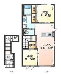 ルナ・ピエーナII 2階2LDKの間取り