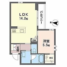 アトリエール北六番丁 1階1LDKの間取り