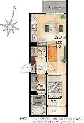 REGALESTルーキー 3階1LDKの間取り