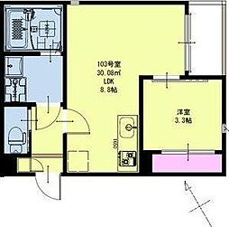 GRANDTIC北仙台 1階1LDKの間取り