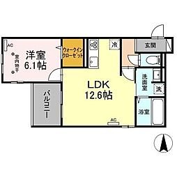 レフィシオン泉中央 2階1LDKの間取り