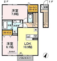 Ｄ−ｒｏｏｍ西多賀 2階2LDKの間取り