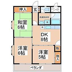 銀杏町レジデンス 6階3DKの間取り