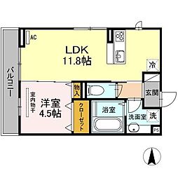 クレストコート岩切 2階1LDKの間取り