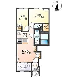福室3丁目新築アパート 1階2LDKの間取り