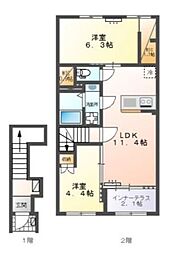 福室3丁目新築アパート 2階2LDKの間取り