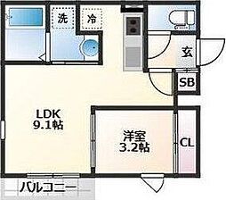 ソルテ二軒茶屋 1階1LDKの間取り