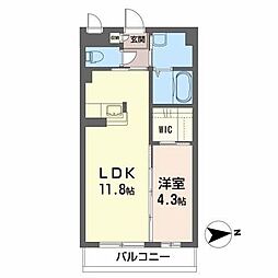 シャーメゾン長町 2階1LDKの間取り
