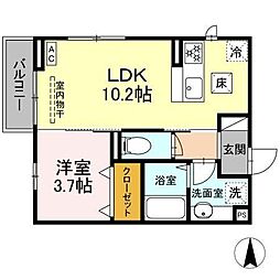 エクセラン　Ｂ 1階1LDKの間取り