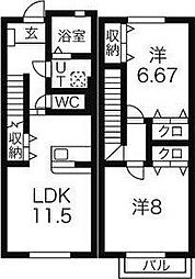 サニーコート吹上 1階2LDKの間取り