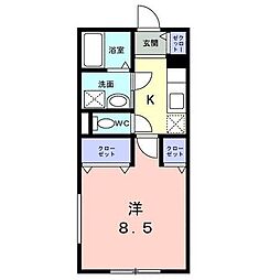ウェスリー 1階1Kの間取り