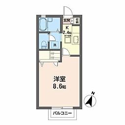 ディアコート宮城野 1階1Kの間取り