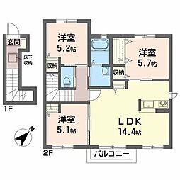 フォレストI 202 2階3LDKの間取り