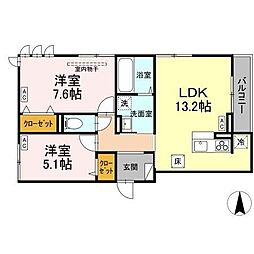 D-ROOM七曲I 2LDKの間取図画像