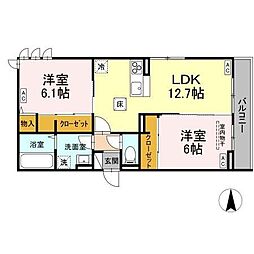 Ｄ−ＲＯＯＭ七曲II 1階2LDKの間取り