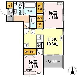 Ｄ−ＲＯＯＭ七曲II 2階2LDKの間取り