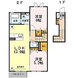 ノースアートヒルズ 2階2LDKの間取り