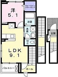 アゼイリア　ヒル 3階1LDKの間取り