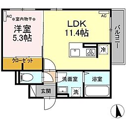 Ｄ−ＲＯＯＭ荒井 3階1LDKの間取り