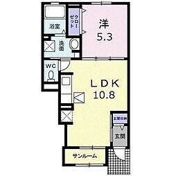 ブルースカイ 1階1LDKの間取り