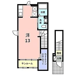 グラース・Ｋ 2階ワンルームの間取り