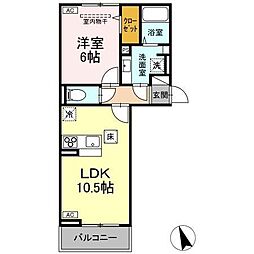 プレドフルールV 103 1階1LDKの間取り