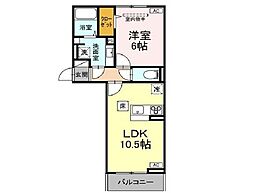 プレドフルールV 105 1階1LDKの間取り