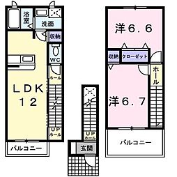 サンパティーク　Ｃ棟 2階2LDKの間取り