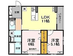 ボヌールＫ 3階2LDKの間取り
