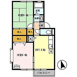 セジュール花渕A 2DKの間取図画像