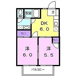 レジデンスオリーブY 2DKの間取図画像