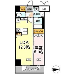 ＩＳ二十人町 6階1LDKの間取り