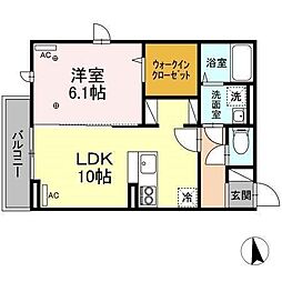 D-ROOM南材木町 1LDKの間取図画像