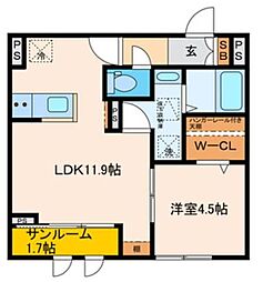 パセオプラシード連坊 1LDKの間取図画像