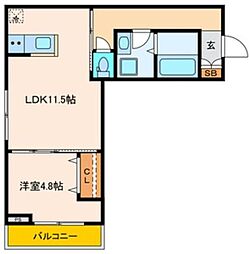 パセオプラシード連坊 1LDKの間取図画像