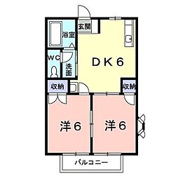 Casa　Feliz 2階2DKの間取り