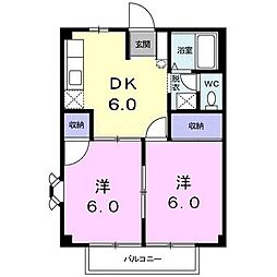 Casa　Feliz 2階2DKの間取り