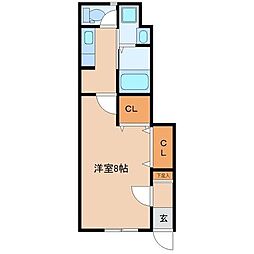 ハウスinモデラート2 1Kの間取図画像