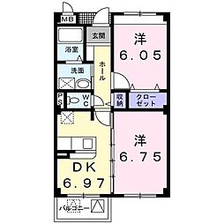 サニーセトル弐号館 2DKの間取図画像