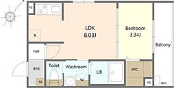 グランドール川内III 1LDKの間取図画像