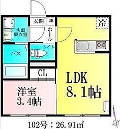 アプリーレ北仙台 1LDKの間取図画像