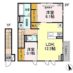 D-ROOM富沢西2丁目 2階2LDKの間取り