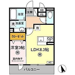 クレール八乙女 1LDKの間取図画像