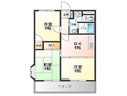 グランシャルマン通町 4階3DKの間取り