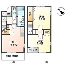 アルモニ吉成 1階2LDKの間取り