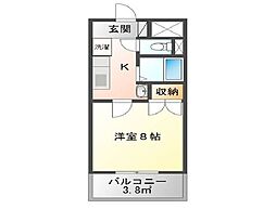 グランドール弐番館 4階1Kの間取り