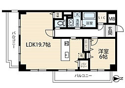 エバーライフ赤坂 1LDKの間取図画像